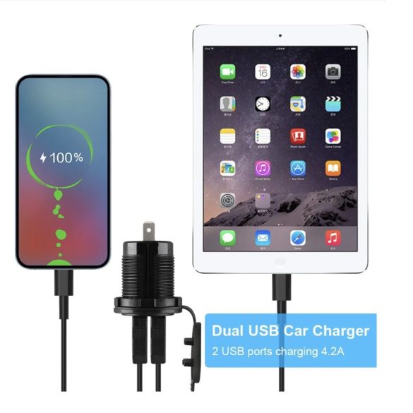 Autós Dual USB töltőaljzat, 12V - 24V gyorstöltés, 4,2 A, LED voltmérővel
