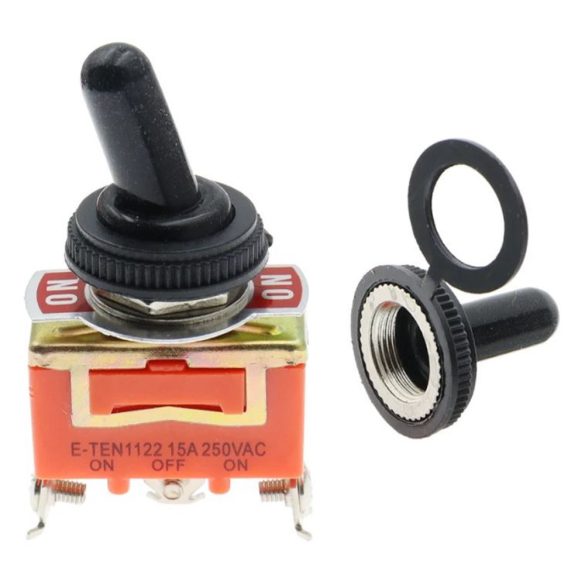 12mm-es billenőkapcsoló, 15A, 250V, AC, 3 PIN + védőszilikon