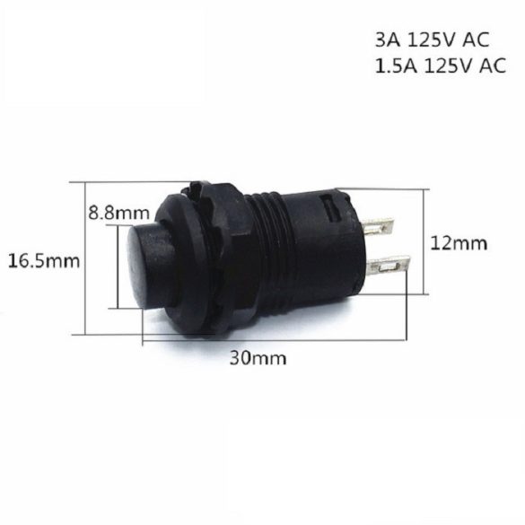 Önzáró/pillanatnyi nyomógombos kapcsoló, KI-BE, fekete