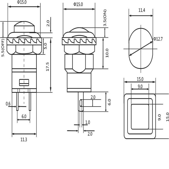 Önzáró/pillanatnyi nyomógombos kapcsoló, KI-BE, kék