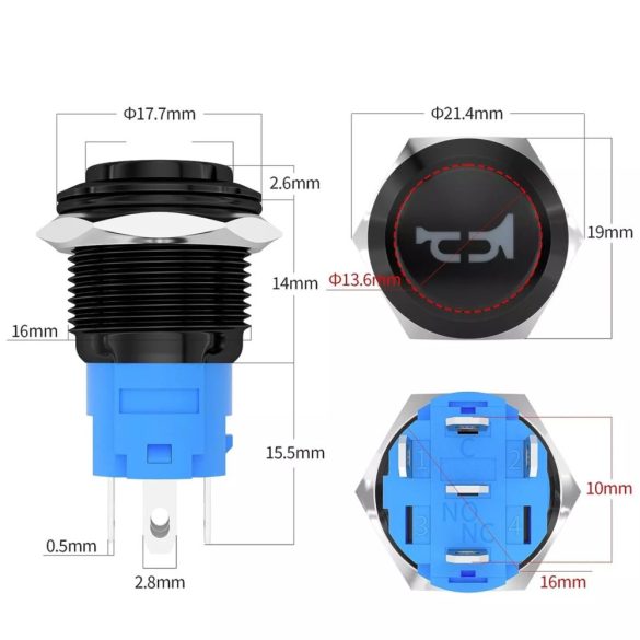 DaierTek 12V 16mm pillanatnyi dudakapcsoló elektromos golfkocsikhoz, motorkerékpárokhoz, hajókhoz
