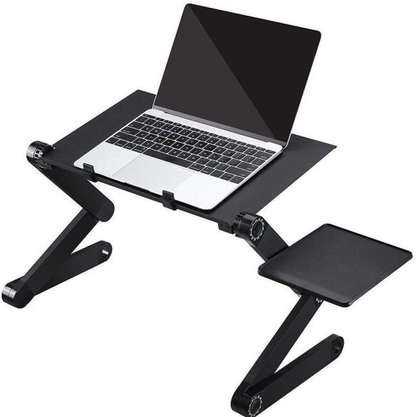 Univerzális laptoptartó, maximum 17" laptopokhoz, multifunkciós, több ponton állítható, egértartó tálcával, fekete
