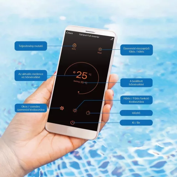 Medence hőszivattyú, Fairland InverX20 18C, inverteres, Turbo Silence technológia, Wi-Fi vezérlés, érintőkijelző, 3 üzemmód, 3D titán hőcserélő, R32 hűtőközeg, 18,5 kW