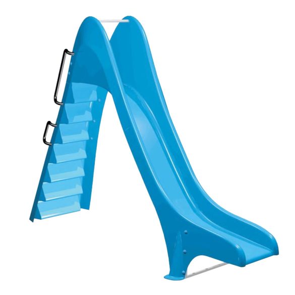 Medence csúszda, egyenes, lépcsős kivitel, 1,75 m, vízköpős nedvesítés, csúszásmentes lépcsők, alumínium fogantyúk, UV-álló üvegszálas kivitel