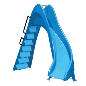 Medence csúszda, jobbos, lépcsős kivitel, 1,75 m, vízköpős nedvesítés, csúszásmentes lépcsők, alumínium fogantyúk, UV-álló üvegszálas kivitel