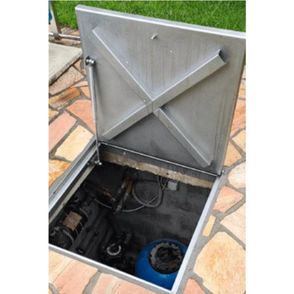 Aknafedlap, 700 x 700 mm, teleszkópos, AISI 316 rozsdamentes acél, burkolható, 25 mm tálcamélység, hőszigetelt