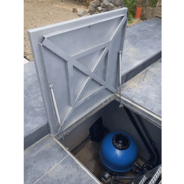 Aknafedlap, 700 x 700 mm, teleszkópos, AISI 304 rozsdamentes acél, burkolható, 65 mm tálcamélység