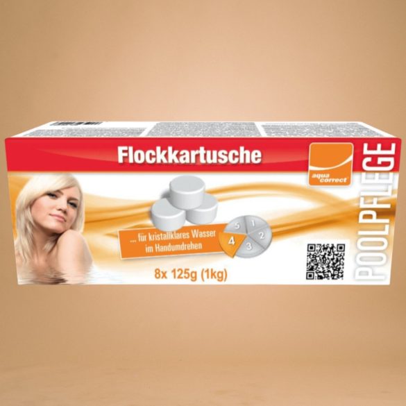 Pelyhesítő tabletta, Aquacorrect Superflock, 8 x 125 g, fehér, tasakos, homokszűrőhöz, medence víztisztító