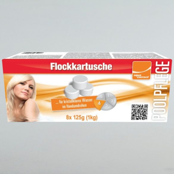 Pelyhesítő tabletta, Aquacorrect Superflock, 8 x 125 g, fehér, tasakos, homokszűrőhöz, medence víztisztító