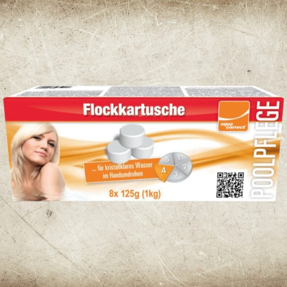 Pelyhesítő tabletta, Aquacorrect Superflock, 8 x 125 g, fehér, tasakos, homokszűrőhöz, medence víztisztító