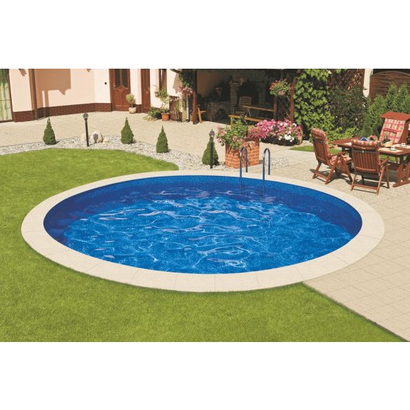 Ibiza round földbe süllyesztett fémpalástos medence, P1/P3 perem, D460 x 120 cm, kék