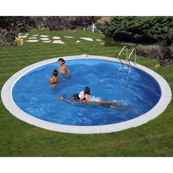 Ibiza round földbe süllyesztett fémpalástos medence, P1/P3 perem, D460 x 120 cm, kék