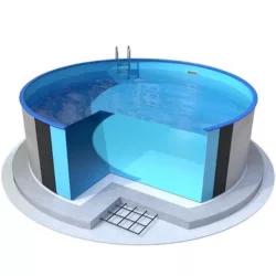   Ibiza round földbe süllyesztett fémpalástos medence, P1/P3 perem, D600 x 120 cm, kék