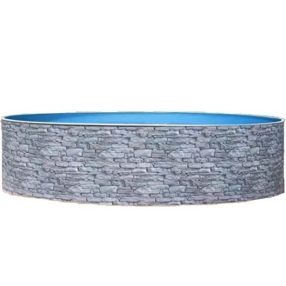 Azuro round Stone fémpalástos medence, szűrő nélkül, kő minta, D360 x 90 cm, szürke