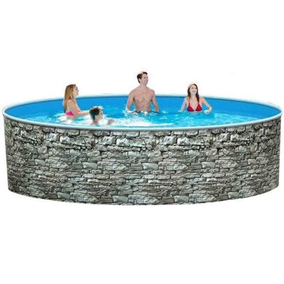 Azuro round Stone fémpalástos medence, szűrő nélkül, kő minta, D360 x 90 cm, szürke