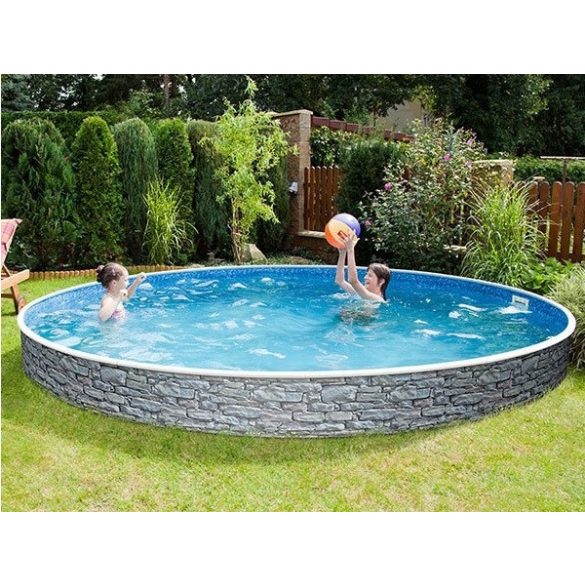 Azuro round Stone fémpalástos medence, szűrő nélkül, kő minta, D360 x 120 cm, szürke