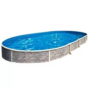 Azuro oval Stone ovális fémpalástos medence, szűrő nélkül, kő minta, D550 x 370 x 120 cm, szürke
