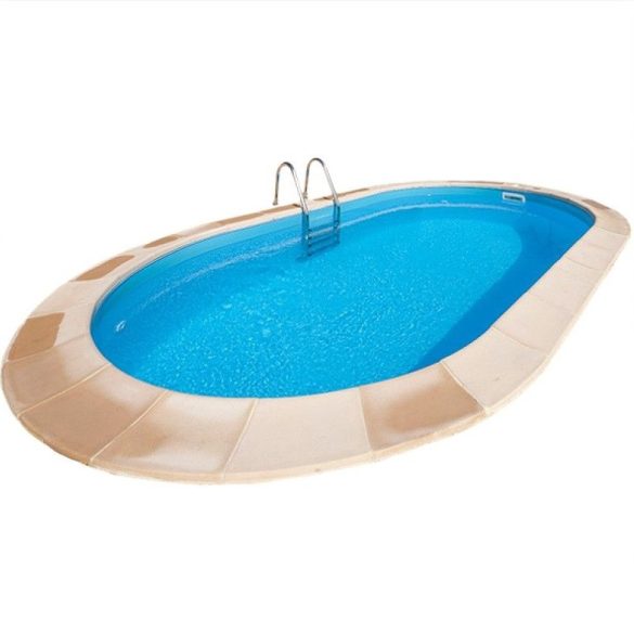 Ibiza oval földbe süllyesztett ovális fémpalástos medence, P1/P3 perem, 320 x 525 x 120 cm, kék