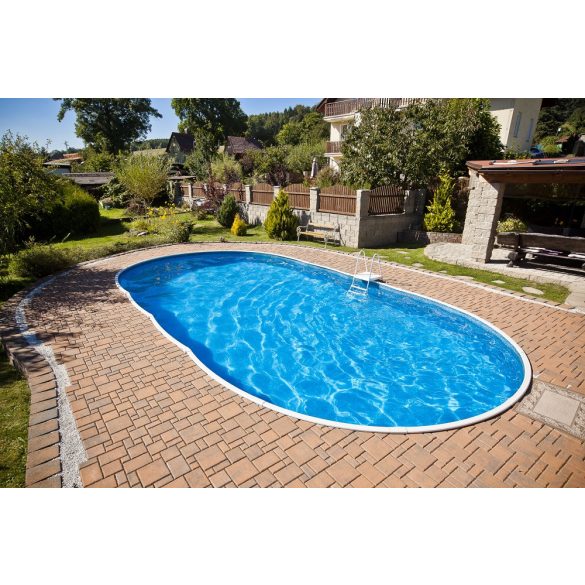 Ibiza oval földbe süllyesztett ovális fémpalástos medence, P1/P3 perem, 320 x 525 x 150 cm, kék