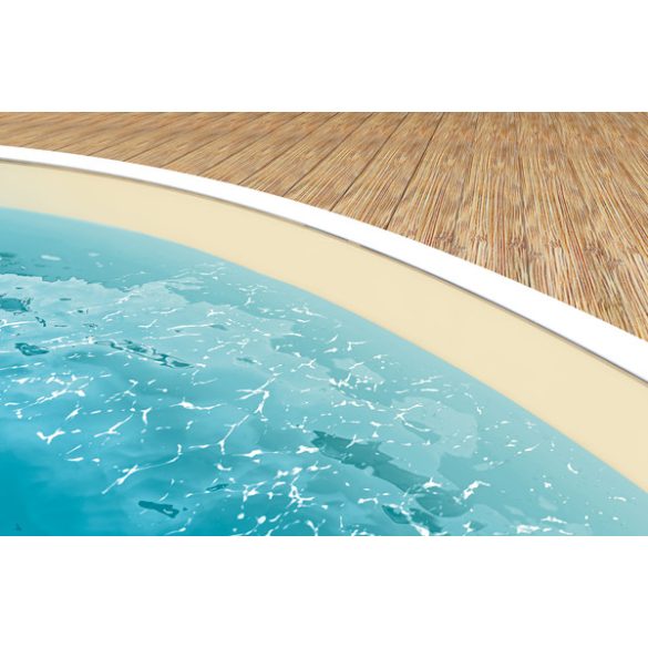Ibiza oval földbe süllyesztett ovális fémpalástos medence, P1/P3 perem, 320 x 525 x 150 cm, homok