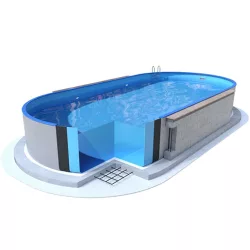   Ibiza oval földbe süllyesztett ovális fémpalástos medence, P1/P3 perem, 350 x 700 x 150 cm, homok