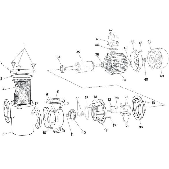 Saci CF-2 300 öntvény centrifugál IE3 medence szivattyú, 3~ 230V / 400V, 3 LE, 51m3/h