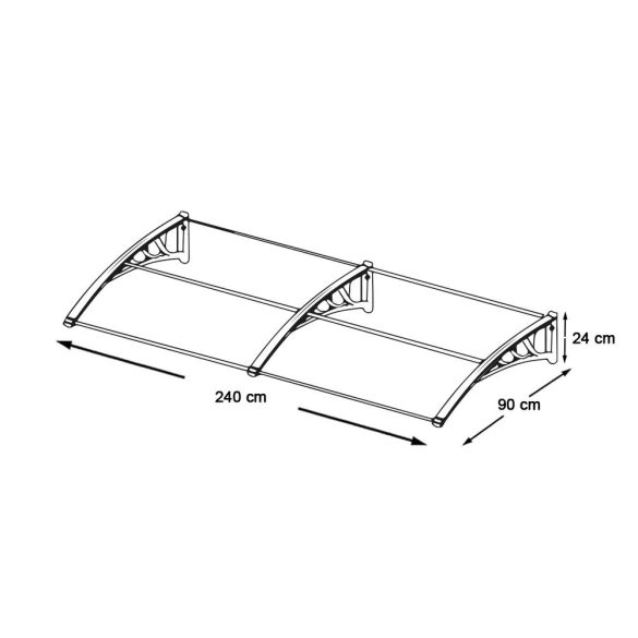 Műanyag előtető több méretben és színben-240x90 cm-fekete