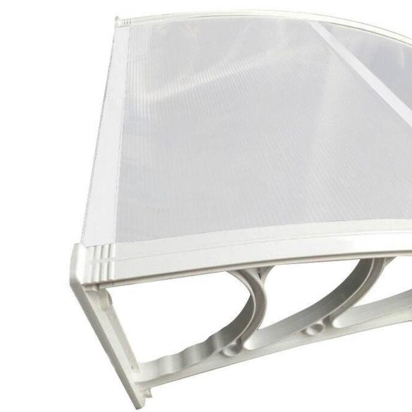 Műanyag előtető, 300 × 90 cm, fehér, polikarbonát tetőlappal és UV-álló polipropilén vázzal
