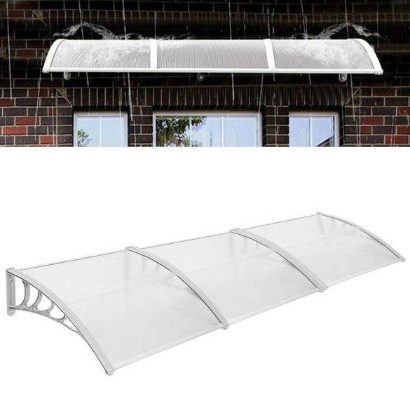 Műanyag előtető, 300 × 90 cm, fehér, polikarbonát tetőlappal és UV-álló polipropilén vázzal