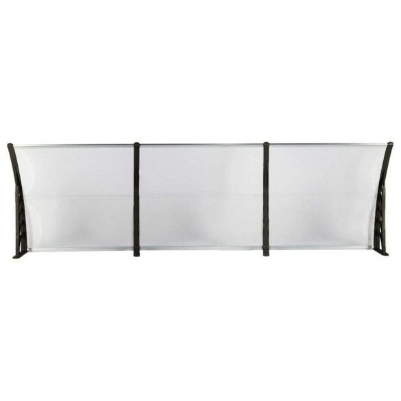 Műanyag előtető, 300 × 90 cm, fekete, polikarbonát tetőlappal és UV-álló polipropilén vázzal