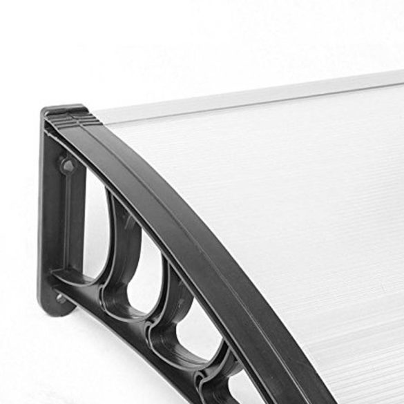 Műanyag előtető, 300 × 90 cm, fekete, polikarbonát tetőlappal és UV-álló polipropilén vázzal