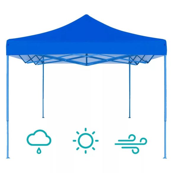 Összecsukható kerti pavilon, 2,9 × 2,9 m, kék színben, fém vázzal, PVC és oxford anyagból, max. 3,2 m magassággal, stabil és könnyen felállítható szerkezettel, kültéri használatra