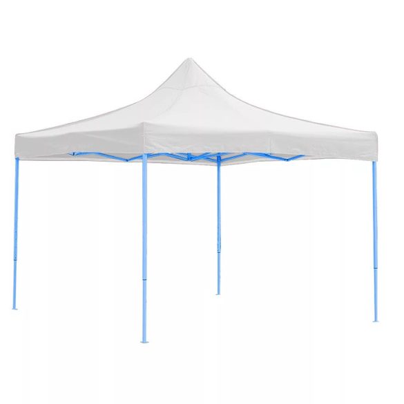 Összecsukható kerti pavilon, 2,9 × 2,9 m, fehér színben, fém vázzal, PVC és oxford anyagból, max. 3,2 m magassággal, stabil és könnyen felállítható szerkezettel, kültéri használatra