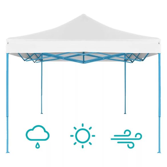 Összecsukható kerti pavilon, 2,9 × 2,9 m, fehér színben, fém vázzal, PVC és oxford anyagból, max. 3,2 m magassággal, stabil és könnyen felállítható szerkezettel, kültéri használatra