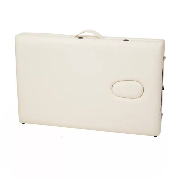 Masszázságy, 3 zónás, 183 x 58 cm, összecsukható, hordozható, fa váz, vízálló PVC borítás, állítható magasság 62–84 cm, levehető fejtámla és karfák, hordozótáskával, max. 150 kg teherbírás