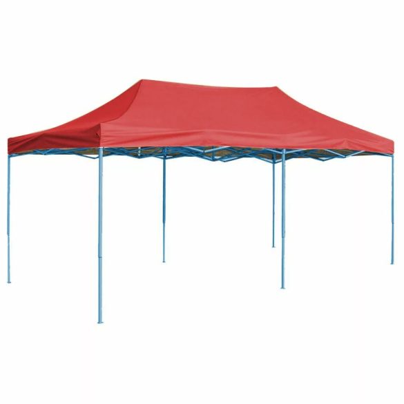 Összecsukható kerti pavilon, 2,9 × 5,7 m, piros színben, fém vázzal, PVC és oxford anyagból, 3,5 m teljes magassággal, hordtáskával, stabil és könnyen felállítható szerkezettel, kültéri használatra