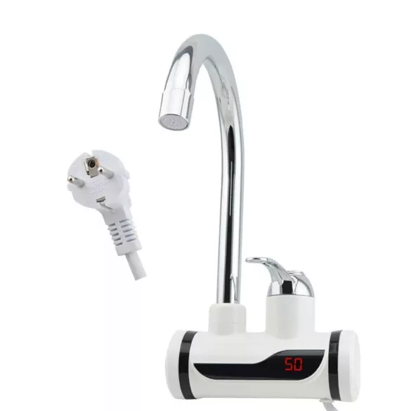 LED kijelzős vízmelegítő csaptelep, fali, vízszintes csatlakozás, 3000 W, AC220V, IPX4, 26,5 × 21,5 × 11 cm, fém-műanyag