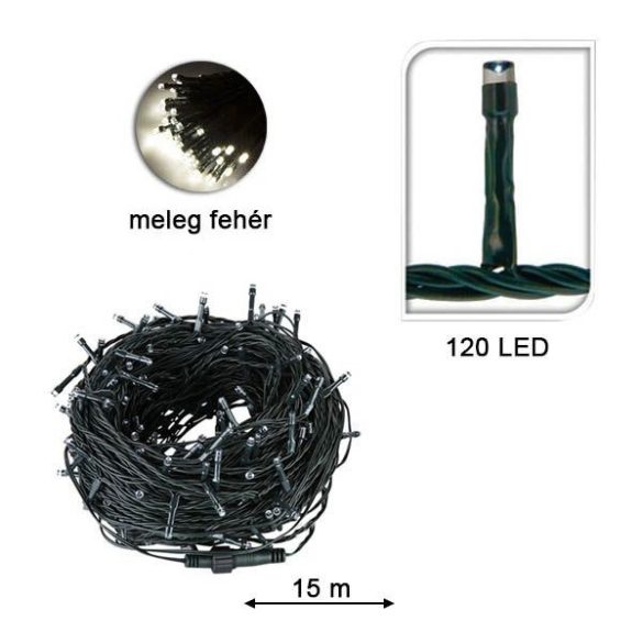 LED fényfüzér, 120 LED-es, melegfehér