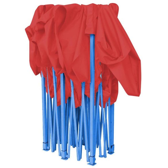 Összecsukható kerti pavilon, 2,9 × 2,9 m, piros színben, oldalfalakkal és hordtáskával, fém vázzal, PVC és oxford anyagból, 3,2 m teljes magassággal, stabil és könnyen felállítható szerkezettel, kültéri használatra