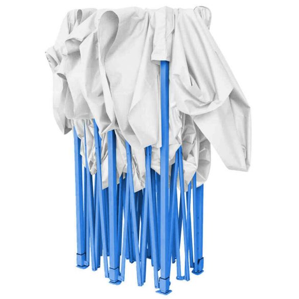 Összecsukható kerti pavilon, 2,9 × 2,9 m, fehér színben, oldalfalakkal és hordtáskával, fém vázzal, PVC és oxford anyagból, 3,2 m teljes magassággal, stabil és könnyen felállítható szerkezettel, kültéri használatra