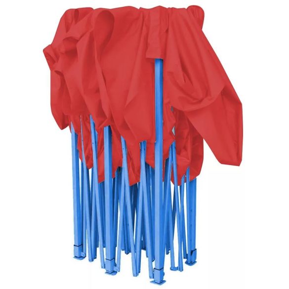 Összecsukható kerti pavilon, 2,9 × 4,25 m, piros színben, fém vázzal, PVC és oxford anyagból, max. 3 m magassággal, stabil és könnyen felállítható szerkezettel, kültéri használatra