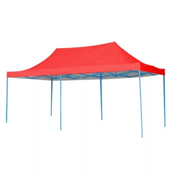 Összecsukható kerti pavilon, 2,9 × 5,7 m, piros színben, fém vázzal, PVC és oxford anyagból, max. 3,5 m magassággal, stabil és könnyen felállítható szerkezettel, kültéri használatra