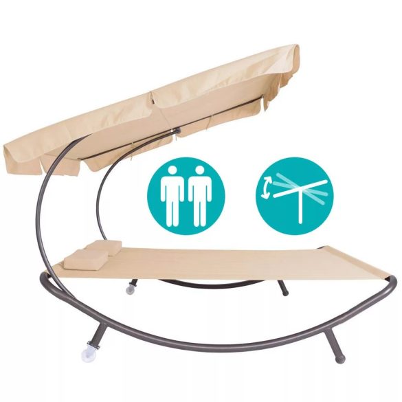 Kétszemélyes napozóágy árnyékolóval-bézs