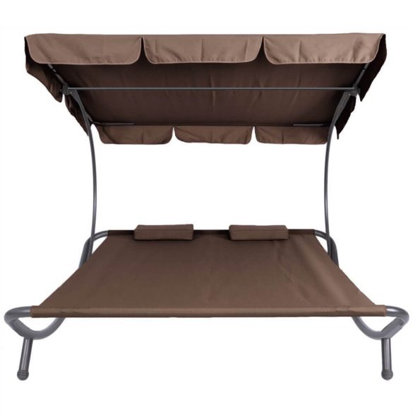 Kétszemélyes napozóágy árnyékolóval-sötét barna