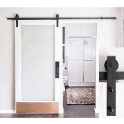 Tolóajtós sín szett, 200 cm, fekete