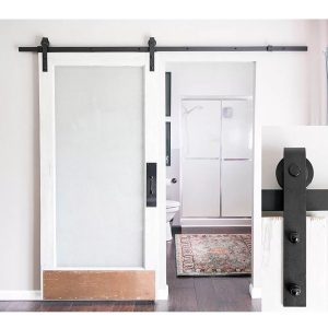 Tolóajtós sín szett, 200 cm, fekete