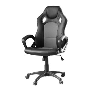 Basic gamer szék színes háttámlával, szürke, ergonomikus kialakítás, állítható magasság, dönthető háttámla, 360°-os forgás, 120 kg teherbírás, műbőr és textil kárpitozás
