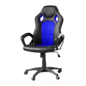 Basic gamer szék színes háttámlával, kék, ergonomikus kialakítás, állítható magasság, dönthető háttámla, 360°-os forgás, 120 kg teherbírás, műbőr és textil kárpitozás