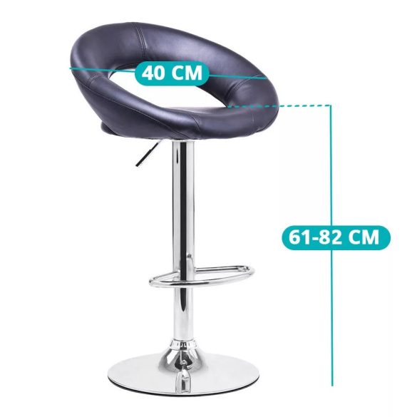 Kitti bárszék, 2 db, állítható magasságú, fekete, 61–82 cm, 360°-ban forgatható ülőrésszel, fém vázzal és műbőr ülőfelülettel