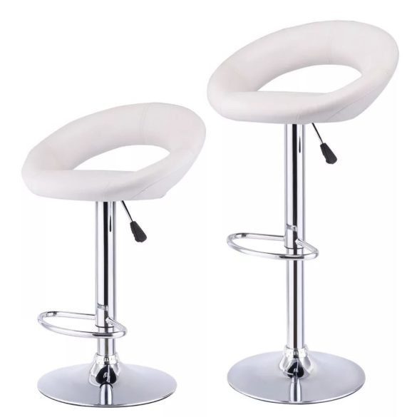 Kitti bárszék, 2 db, állítható magasságú, fehér, 61–82 cm, 360°-ban forgatható ülőrésszel, fém vázzal és műbőr ülőfelülettel